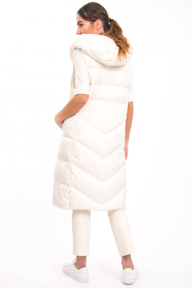 IQ+ Berlin Langes Daunengilet mit Kapuze in Offwhite
