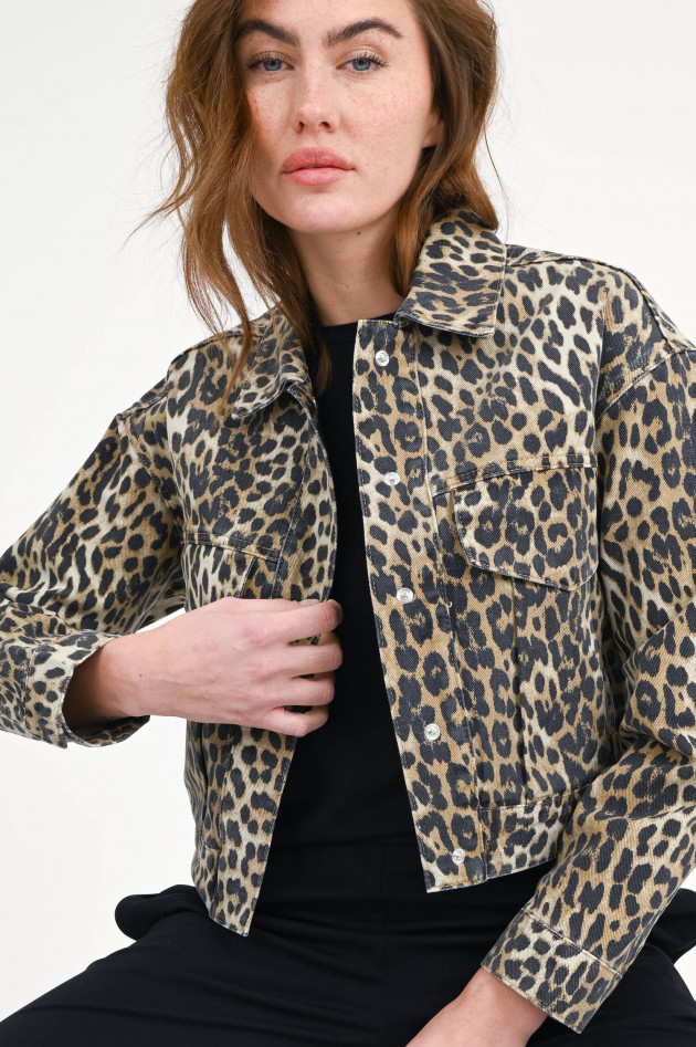 IQ Studio Jeansjacke mit Leopardenmuster in Braun/Schwarz