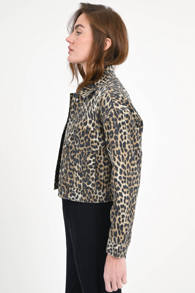 IQ Studio Jeansjacke mit Leopardenmuster in Braun/Schwarz