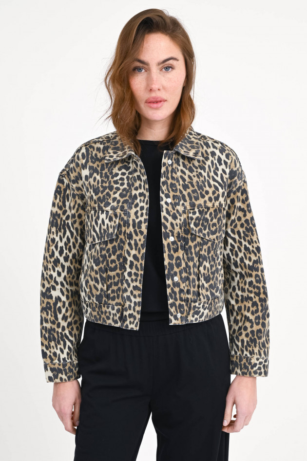 IQ Studio Jeansjacke mit Leopardenmuster in Braun/Schwarz