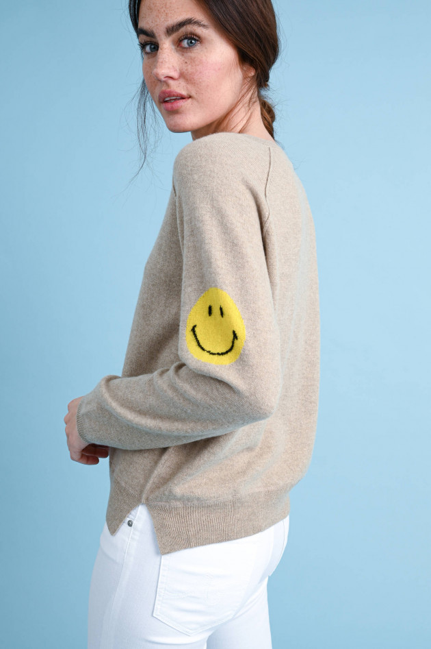 Jumper 1234 Cashmere Pullover mit bunten Patches in Hellbraun