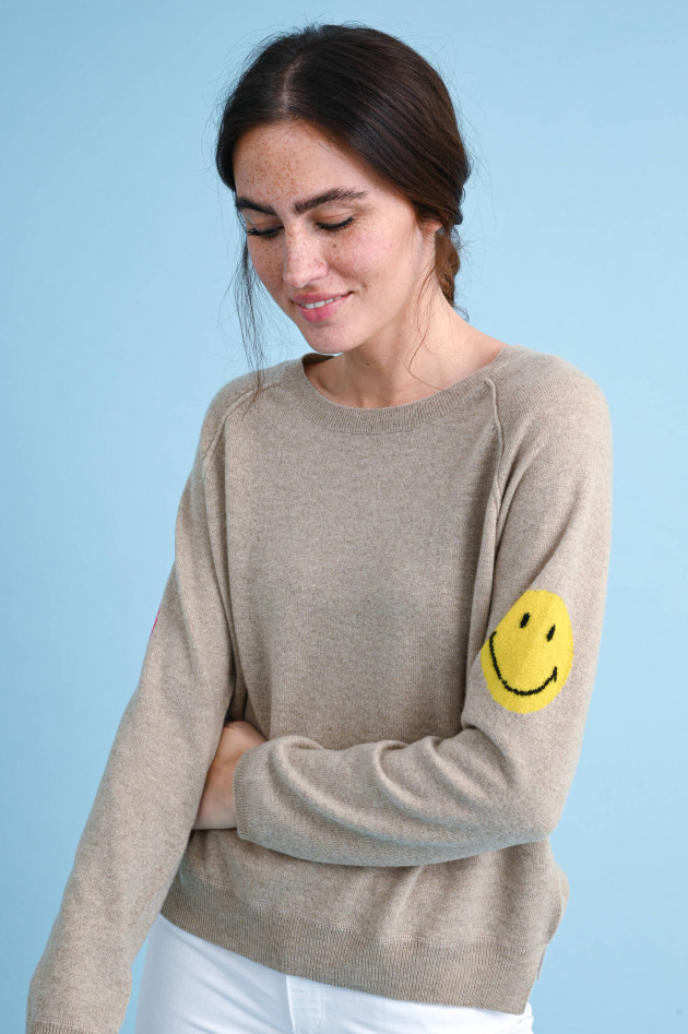 Jumper 1234 Cashmere Pullover mit bunten Patches in Hellbraun
