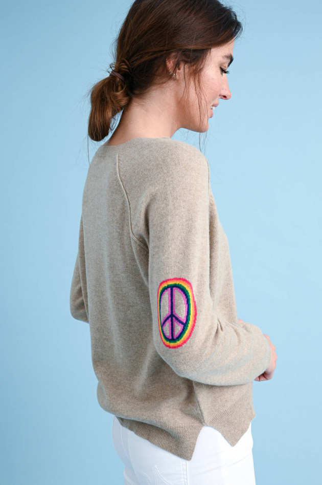 Jumper 1234 Cashmere Pullover mit bunten Patches in Hellbraun