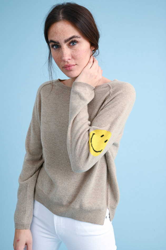 Jumper 1234 Cashmere Pullover mit bunten Patches in Hellbraun