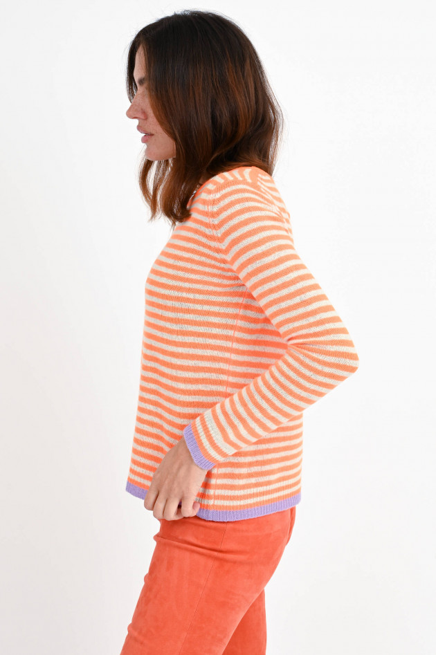 Jumper 1234 Gestreifter Cashmere Pullover in Orange/Natur