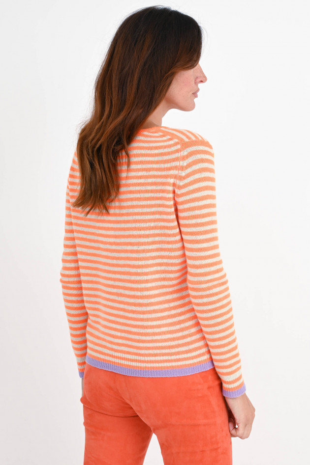 Jumper 1234 Gestreifter Cashmere Pullover in Orange/Natur