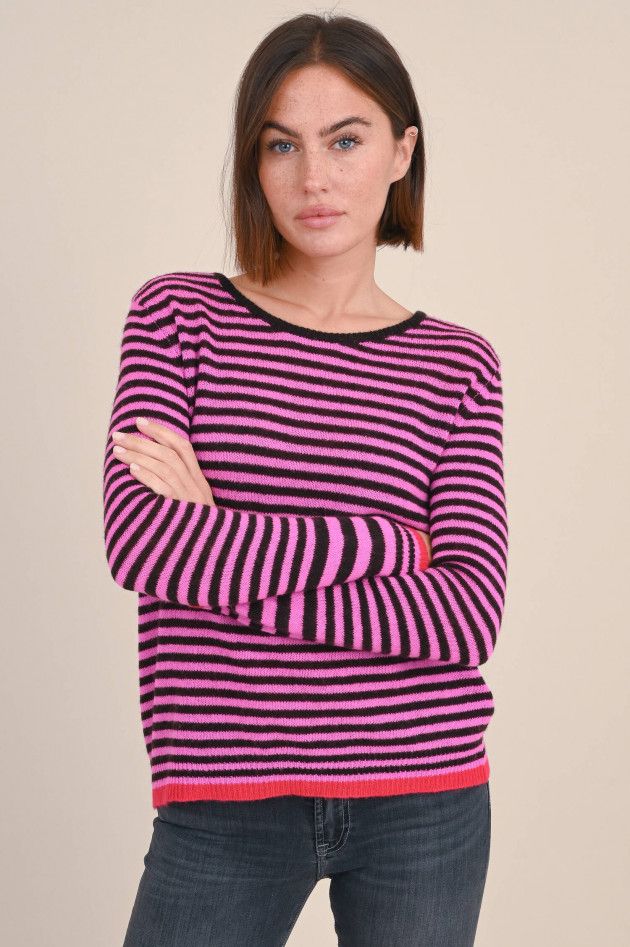 Jumper 1234 Gestreifter Cashmere Pullover in Pink/Schwarz