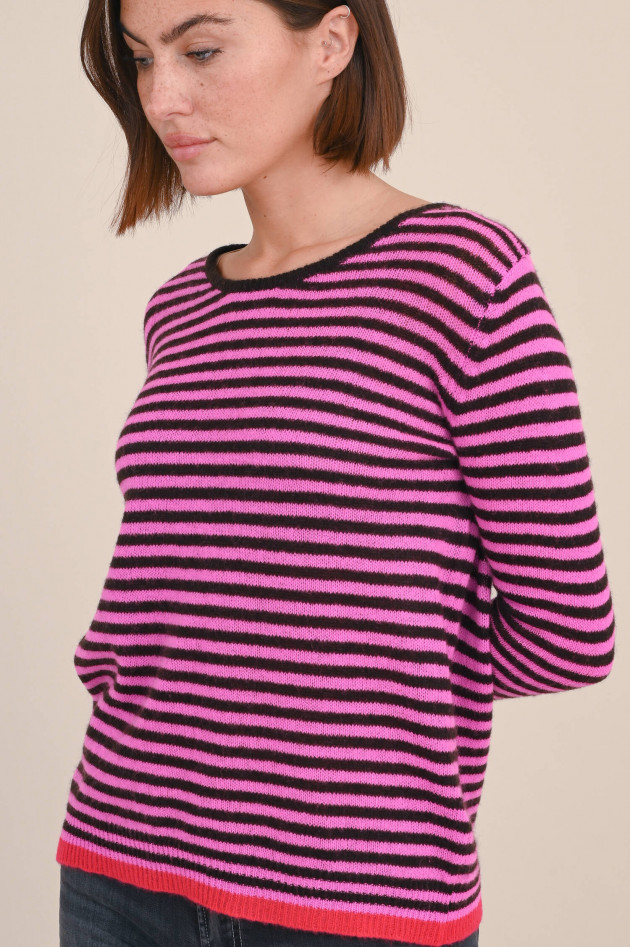 Jumper 1234 Gestreifter Cashmere Pullover in Pink/Schwarz