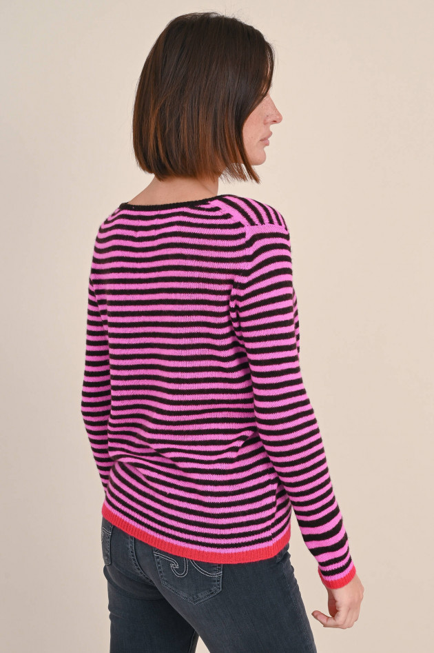 Jumper 1234 Gestreifter Cashmere Pullover in Pink/Schwarz