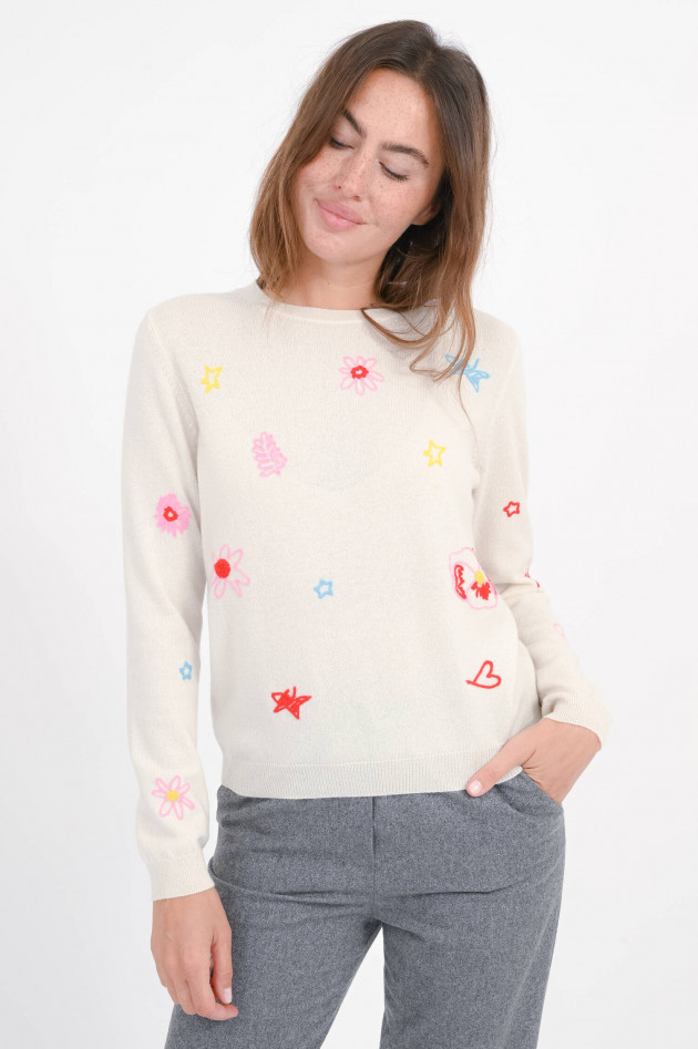Jumper 1234 Cashmere Pullover mit Stick-Applikationen in Cloud