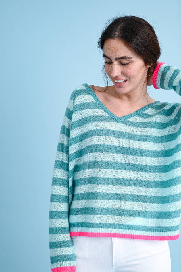 Jumper 1234 Gestreifter Cashmere Pullover in Grün/Mint/Pink