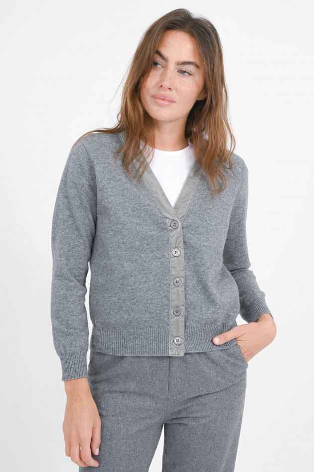 Jumper 1234 Cardigan VELVET mit Samtband in Mid Grey
