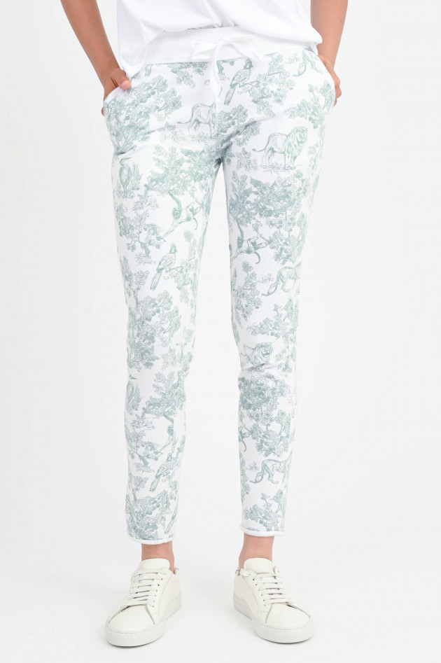 Juvia Sweatpants SMILLA in Jungle-Print in Mint/Weiß