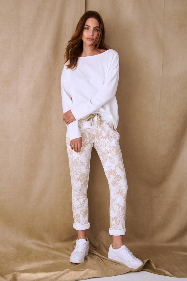 Juvia Sweatpants mit Hibiscus-Print in Weiß/Sand