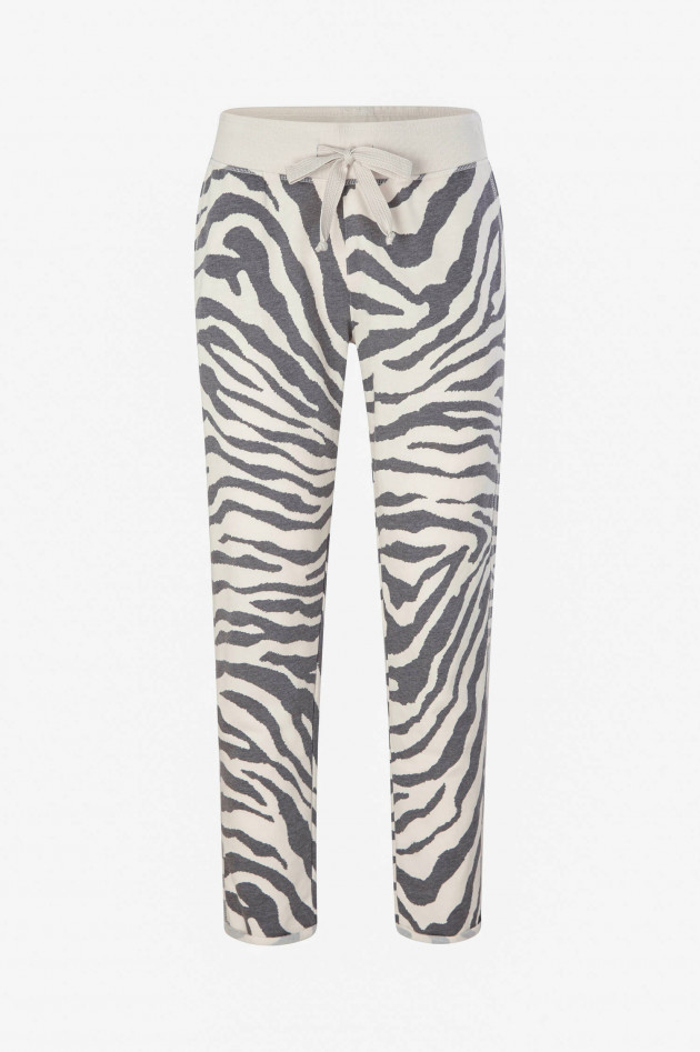 Juvia Slim Fit Sweatpants im Zebra-Design in Creme/Grau