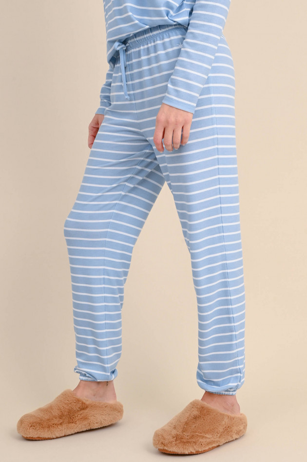 Juvia Nightwear Hose aus Viskose-Jersey in Blau/Weiß