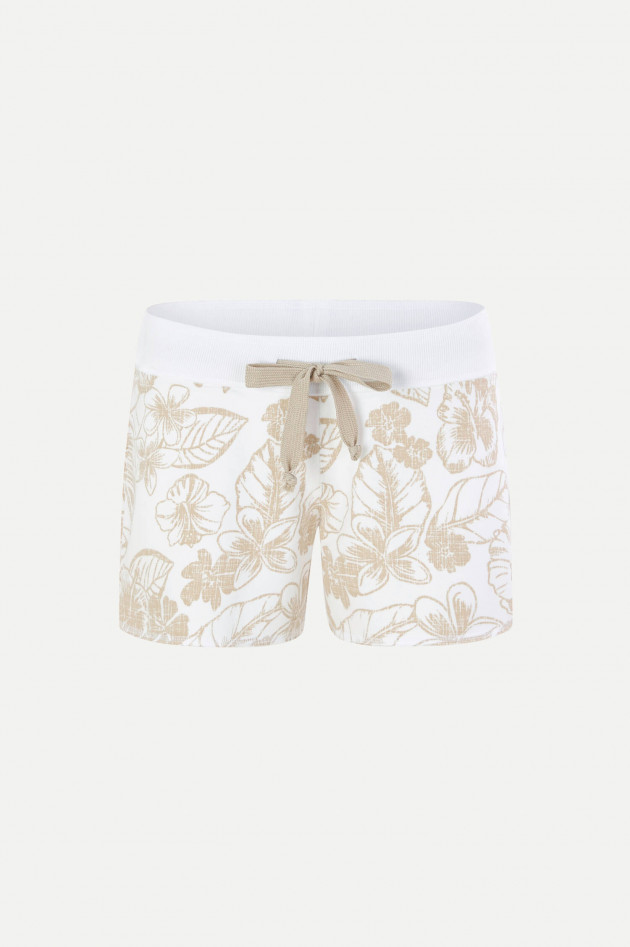 Juvia Shorts mit Hibiscus-Print in Weiß/Sand