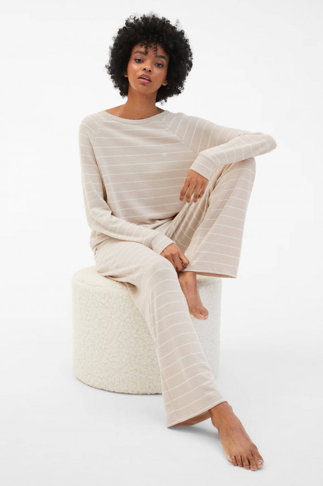 Juvia Nightwear Sweater aus Viskose-Jersey in Beige/Weiß