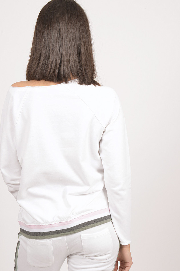 Juvia Sweater mit Streifenbund in Weiß/Rosa