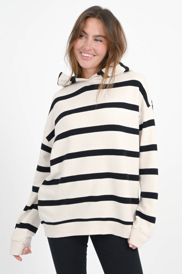 Juvia Gestreifter Kapuzenpullover in Schwarz/Creme