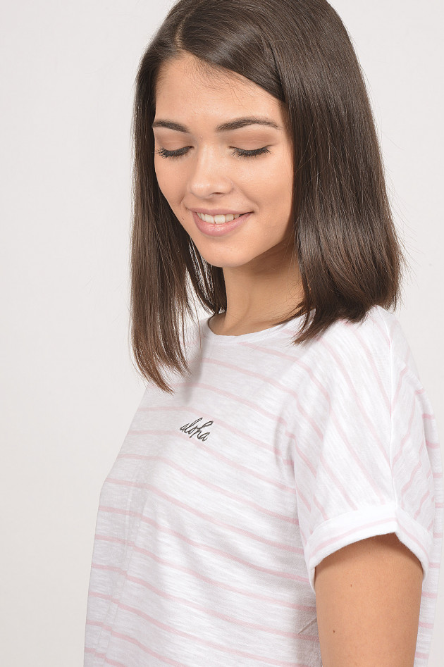 Juvia T-Shirt ALOHA in Weiß/Pink gestreift