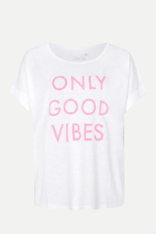 Juvia T-Shirt ONLY GOOD VIBES in Weiß/Pink