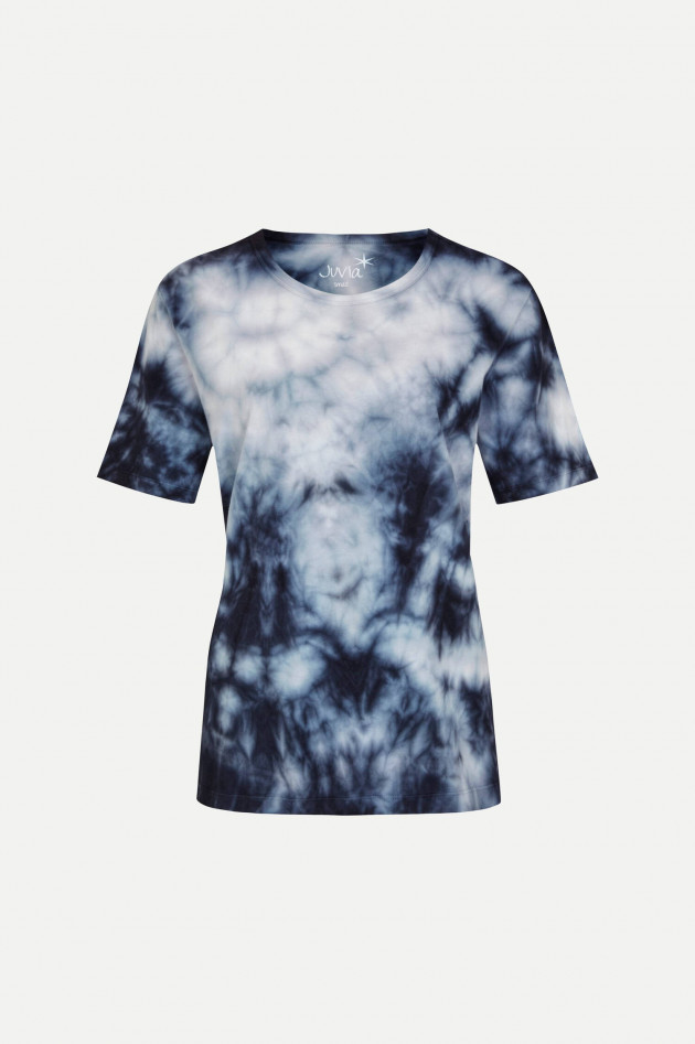 Juvia Relaxed Fit Batik T-Shirt in Navy/Weiß