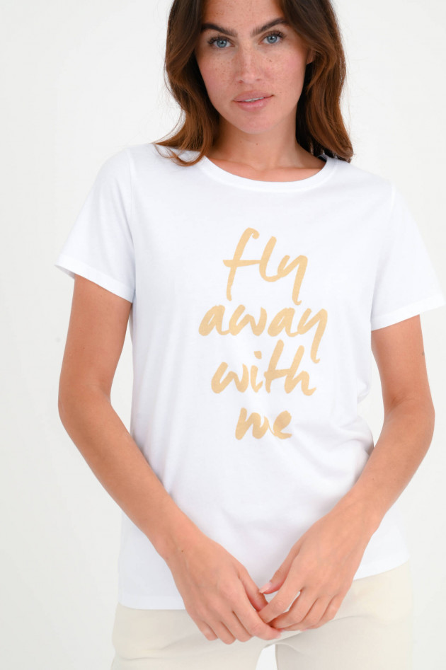Juvia T-Shirt mit Schriftzug in Weiß/Ocker