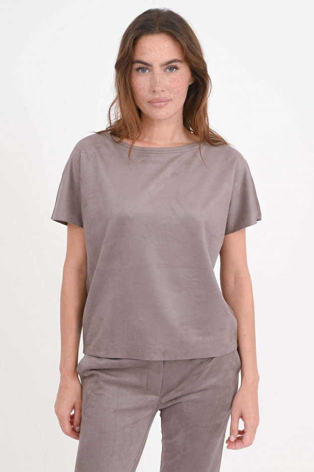 Juvia Boxy Shirt aus Velourleder Imitat in Cacao