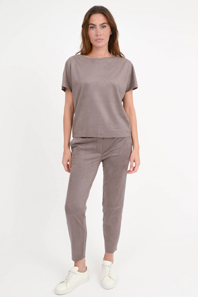 Juvia Boxy Shirt aus Velourleder Imitat in Cacao