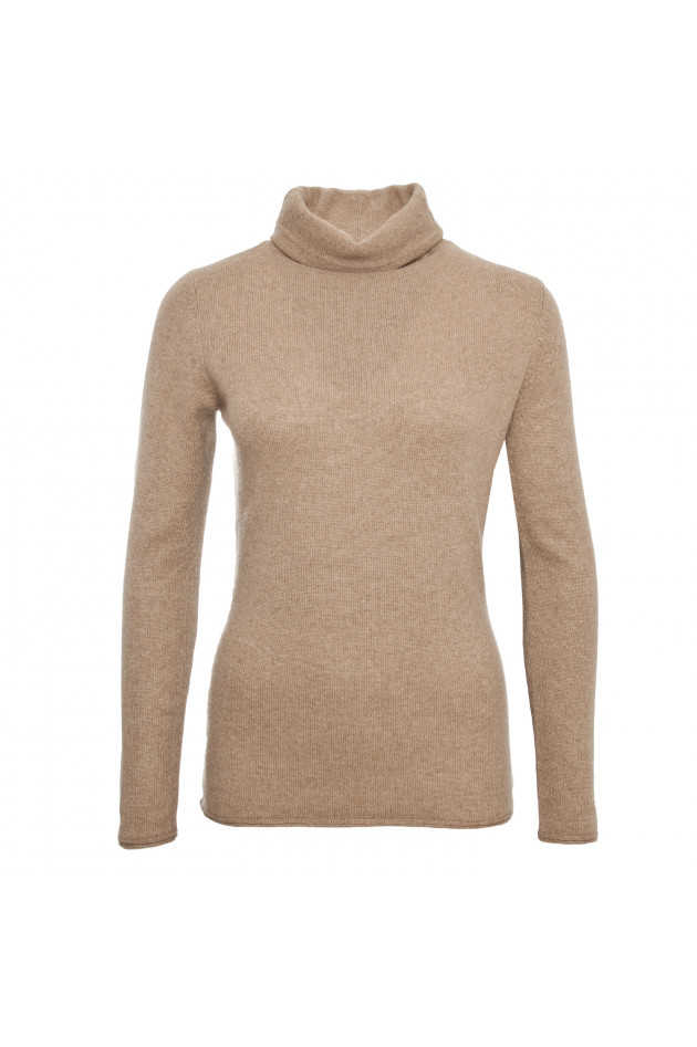 Grüner Kaschmir-Rollkragenpullover in Camel