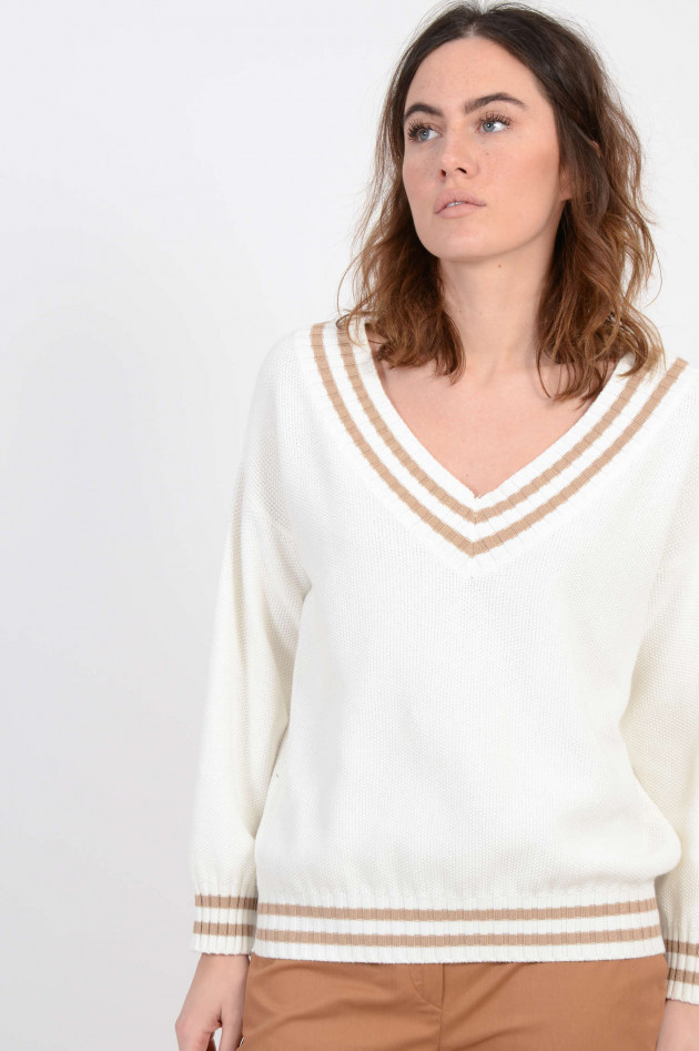 Kash Oversized Pullover in Weiß/Braun