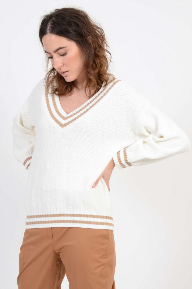 Kash Oversized Pullover in Weiß/Braun