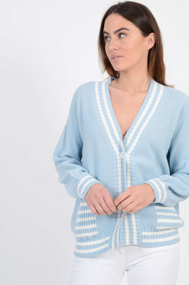 Kash Oversized Strickwetse in Hellblau/Weiß