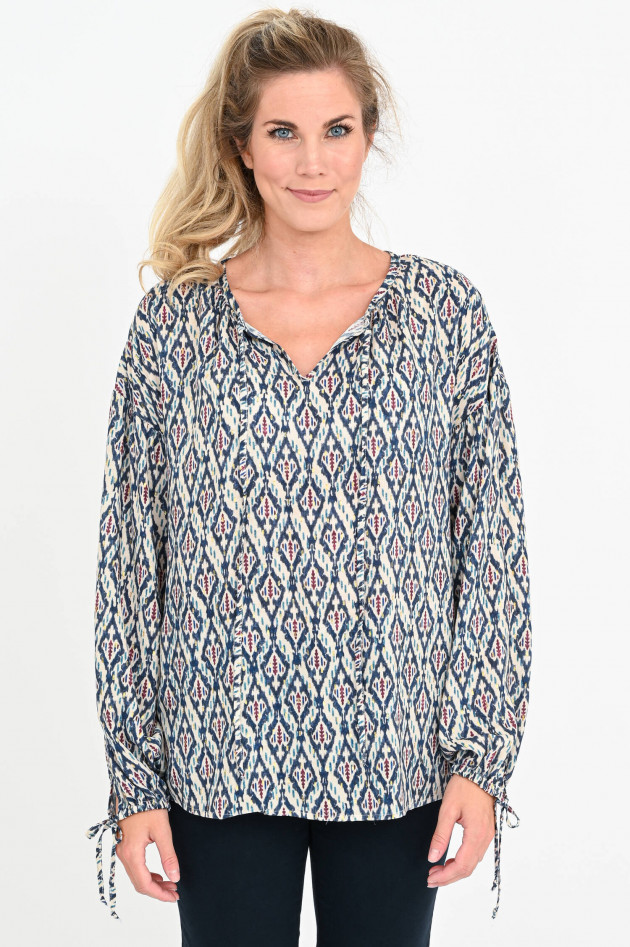 La Camicia Oversized Blusenshirt im Inka-Design in Creme/Blau