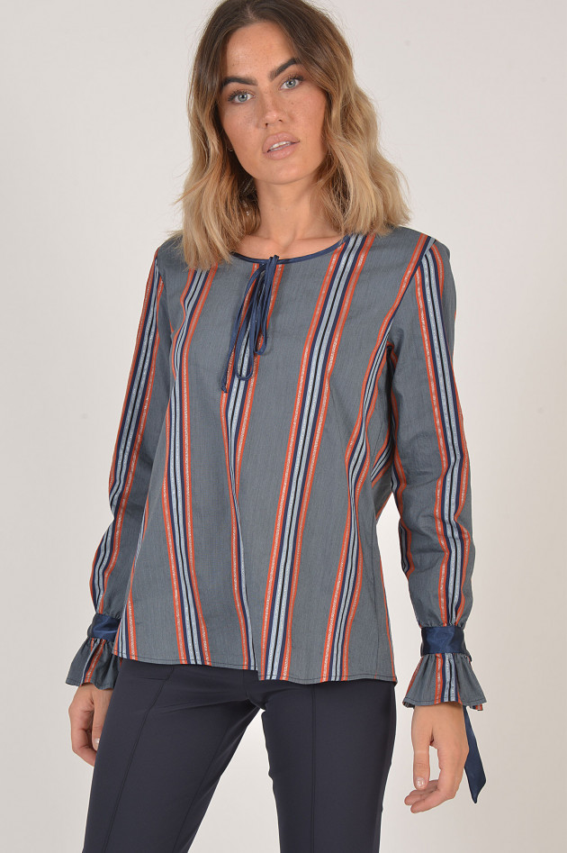 La Camicia Bluse mit Rüschen in Orange/Blau gemustert