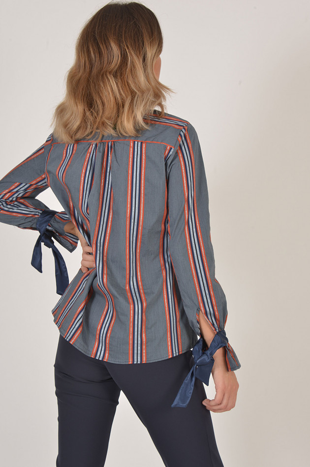 La Camicia Bluse mit Rüschen in Orange/Blau gemustert