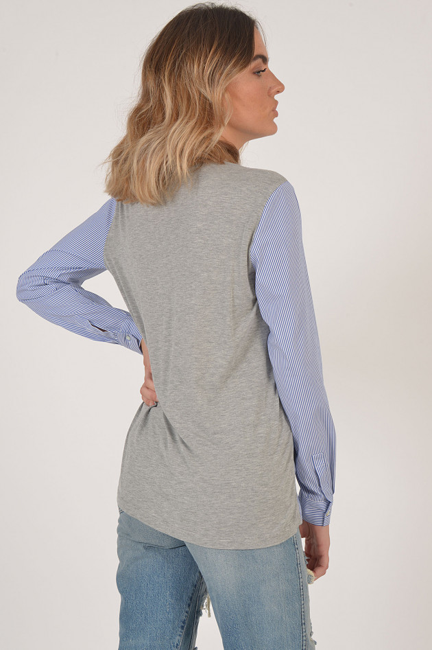 La Camicia Bluse mit Jerseyrücken in Blau/Weiß/Grau