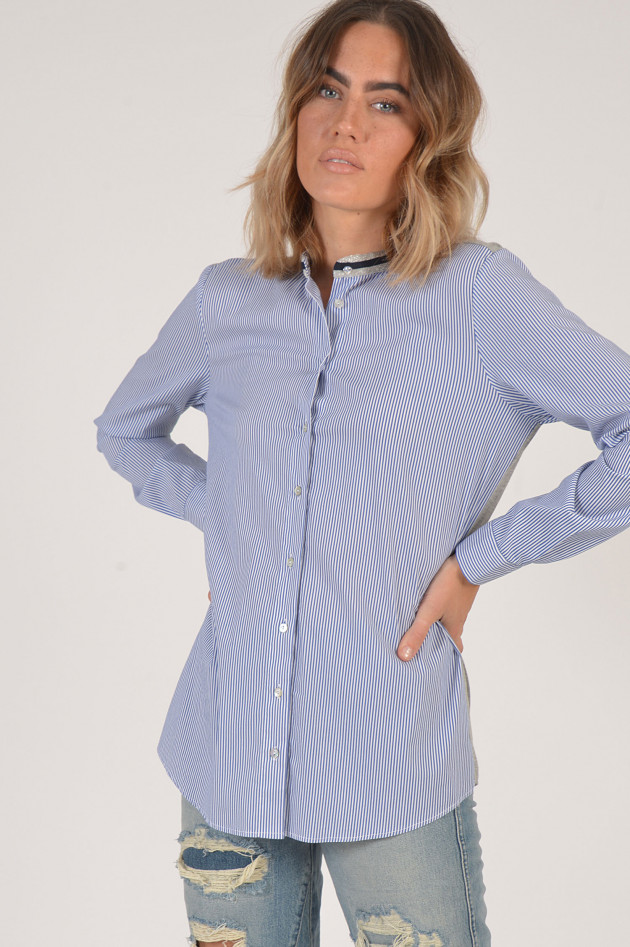 La Camicia Bluse mit Jerseyrücken in Blau/Weiß/Grau