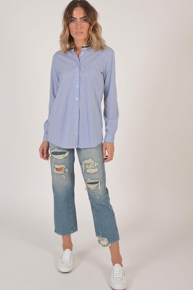 La Camicia Bluse mit Jerseyrücken in Blau/Weiß/Grau