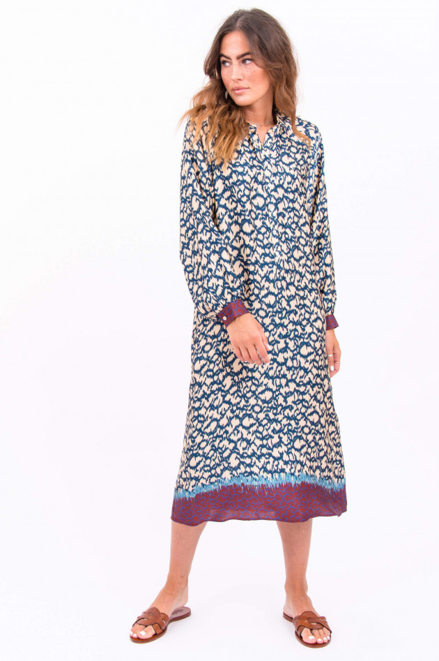 La Camicia Maxi-Kleid mit Ballonarm in Navy/Beige gemustert