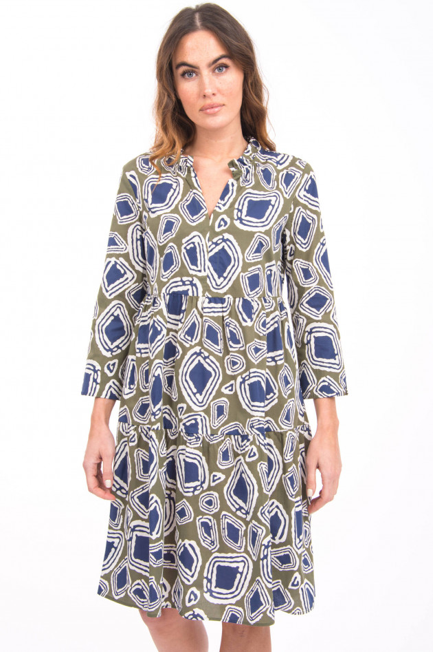 La Camicia Kleid mit Volantbahnen in Oliv/Blau