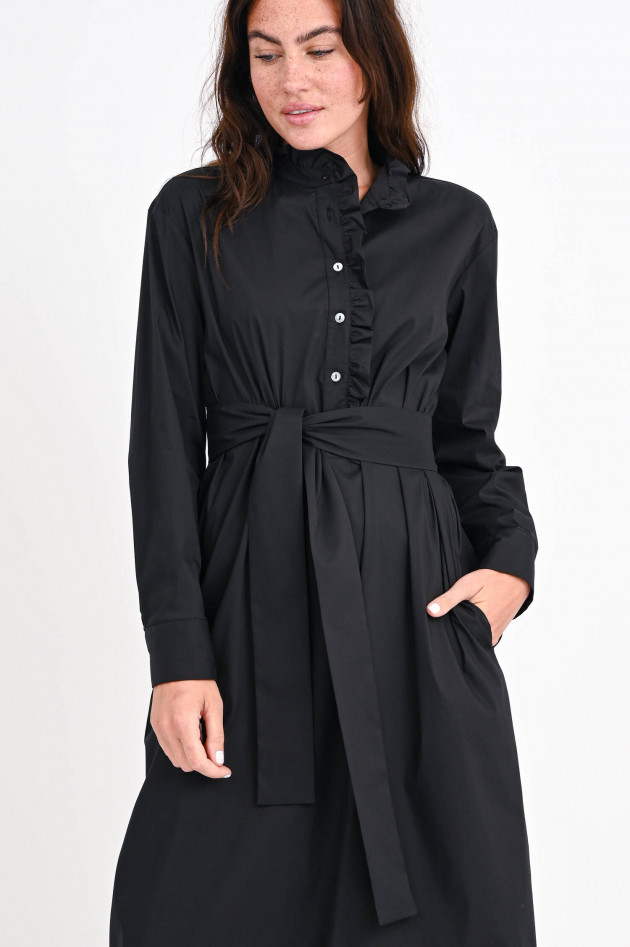 La Camicia Midi-Blusenkleid mit Rüschen in Schwarz