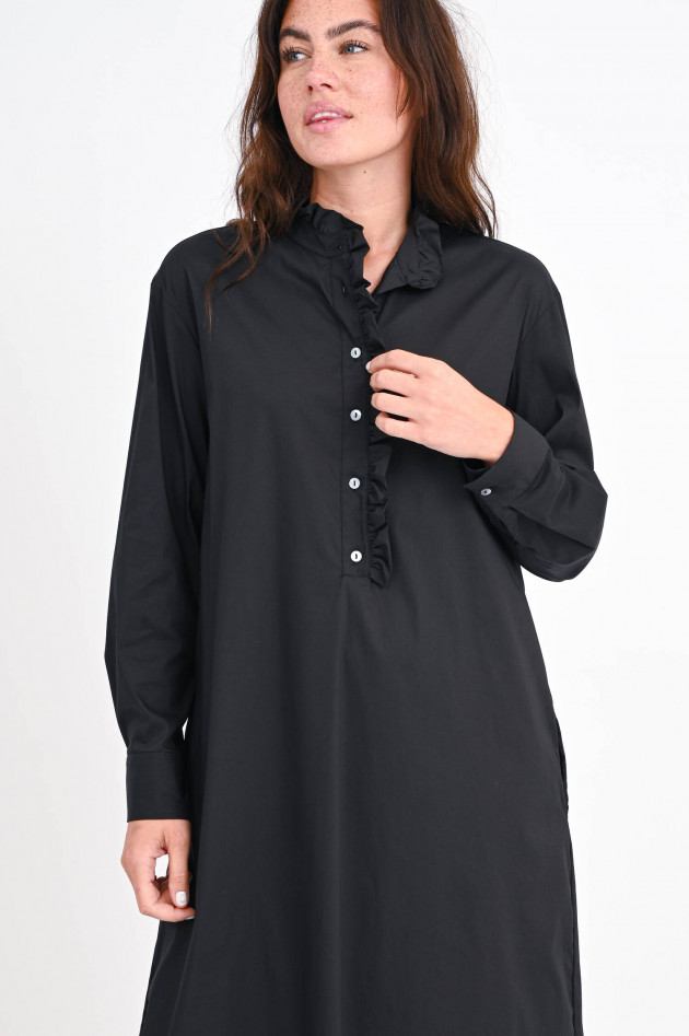 La Camicia Midi-Blusenkleid mit Rüschen in Schwarz