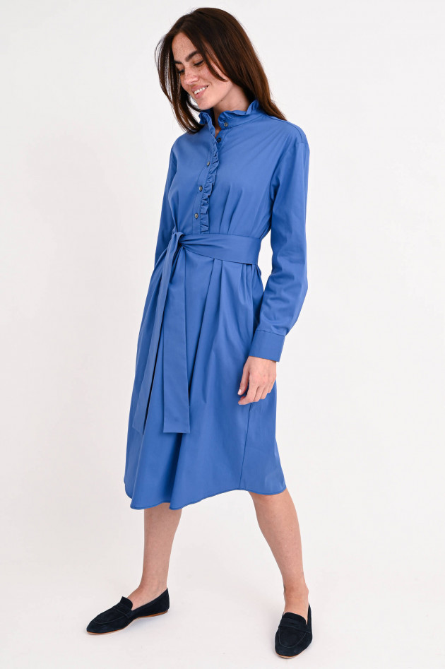 La Camicia Midi-Blusenkleid mit Rüschen in Jeansblau