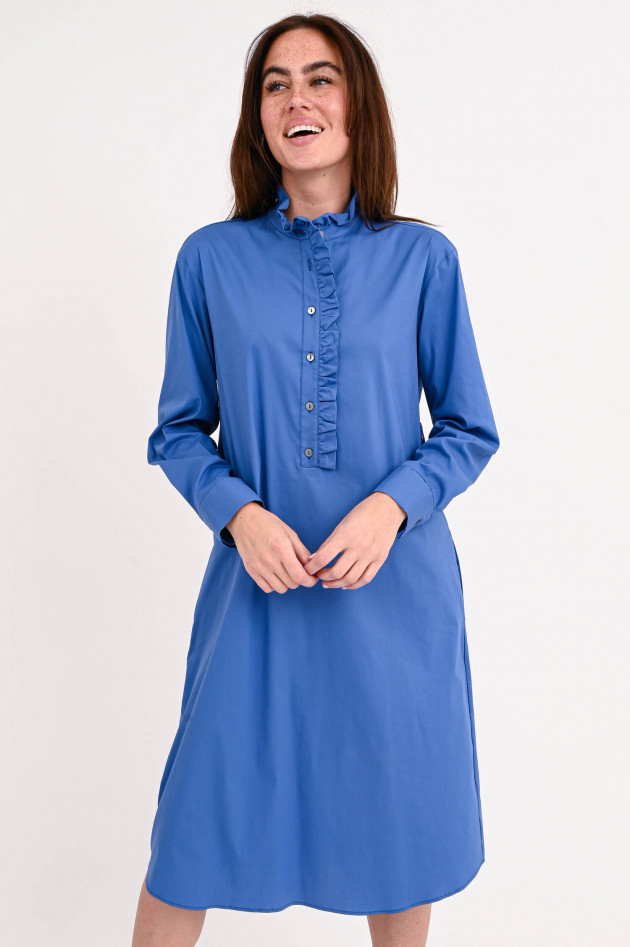 La Camicia Midi-Blusenkleid mit Rüschen in Jeansblau