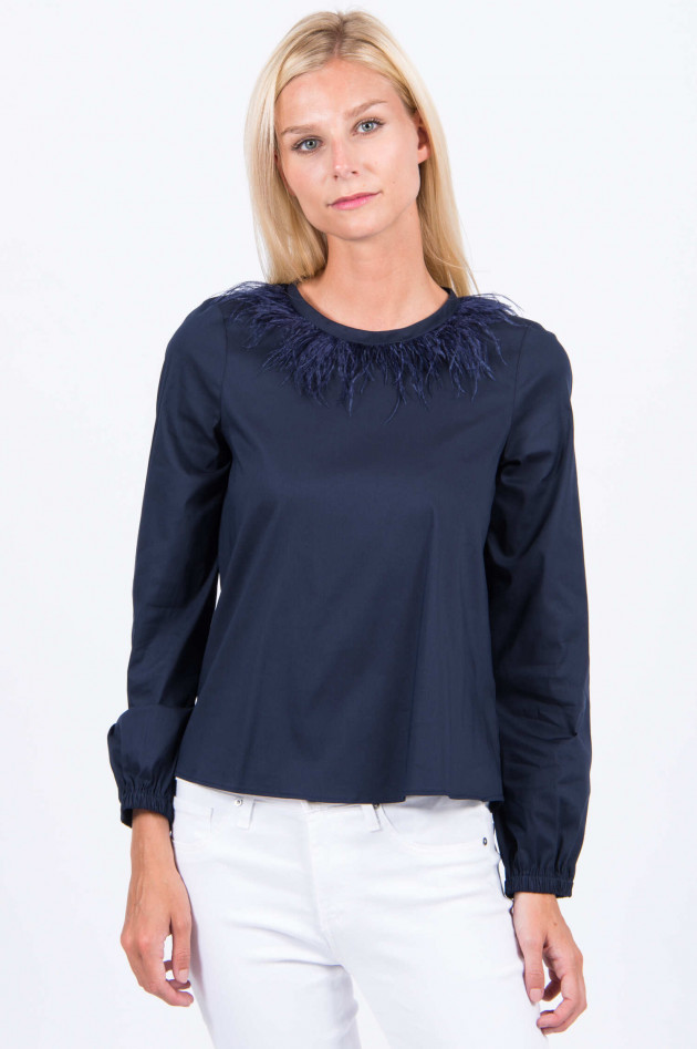 La Camicia Bluse mit Straußenfedern in Navy