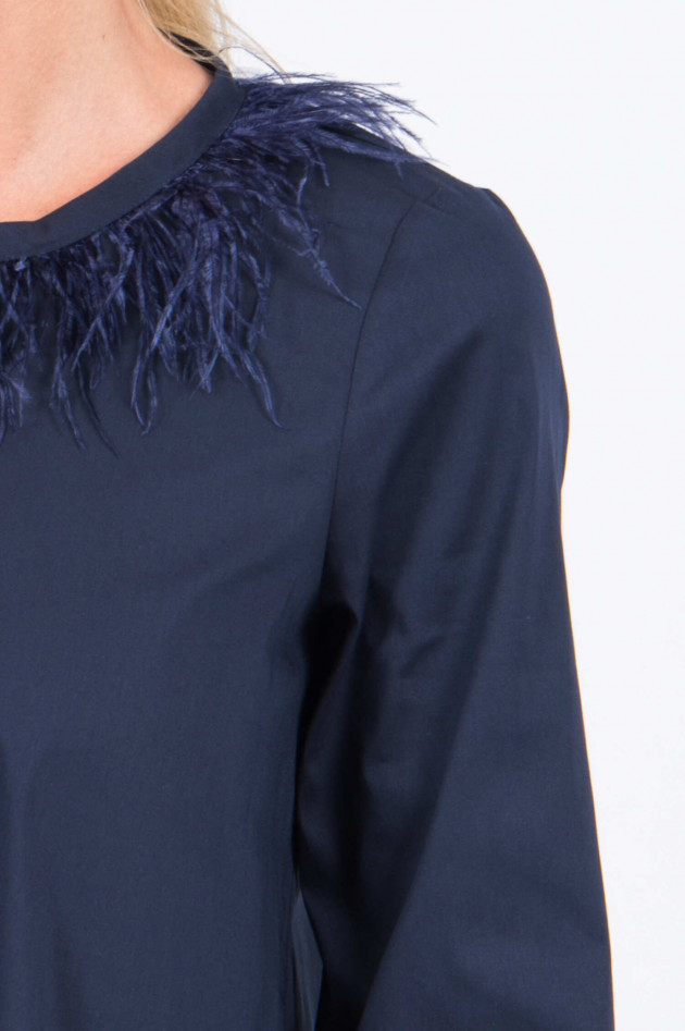 La Camicia Bluse mit Straußenfedern in Navy