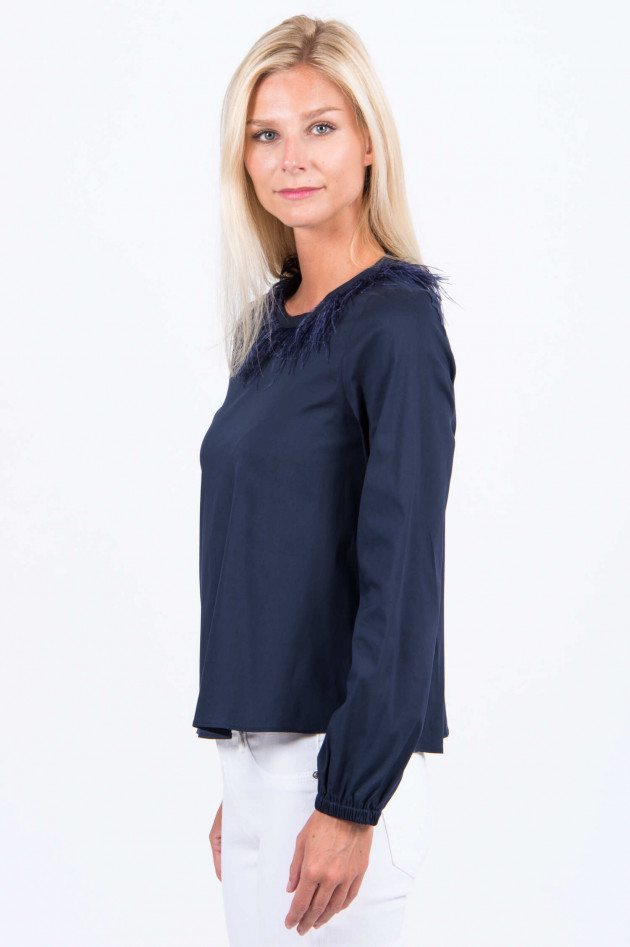 La Camicia Bluse mit Straußenfedern in Navy