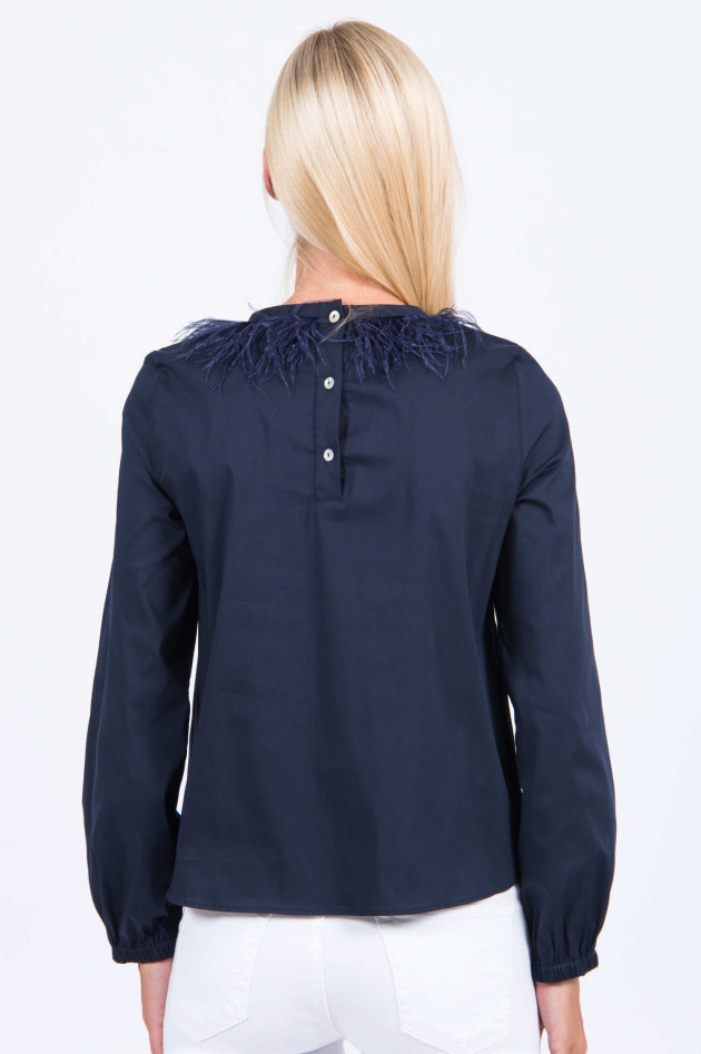 La Camicia Bluse mit Straußenfedern in Navy